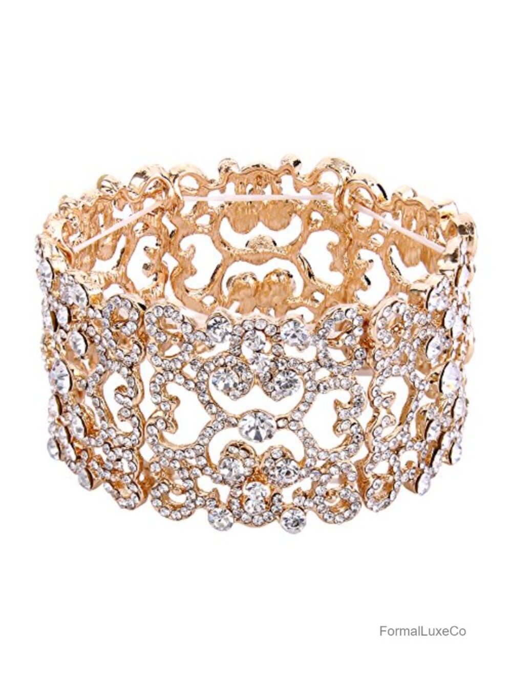 Vintage Art Deco Stretch Crystal Bracelet Heart Design